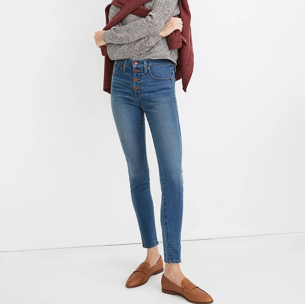 Madewell size 26 10" High-Rise Skinny Jeans in Dewitt Wash: Button-Front